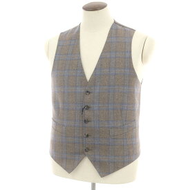 【新品】サルトリア ラトーレ SARTORIA LATORRE ウール チェック ドレス系ジレ グレージュ系xブルー【サイズ50】【A/W】【状態ランクN】【メンズ】[CPD]