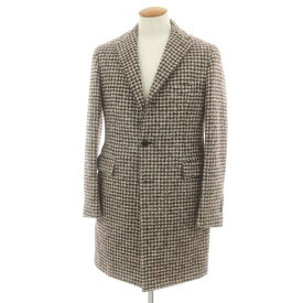 【中古】タリアトーレ TAGLIATORE シルク混ウール ハウンドトゥース チェスターフィールドコート ベージュxダークブラウン【サイズ46】【A/W】【状態ランクB】【メンズ】[BPD]