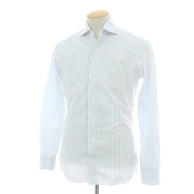 【中古】バルバ ダンディライフ BARBA DANDY LIFE コットン ストライプ ホリゾンタルカラー ドレスシャツ ホワイトxライトブルー【サイズ38】【S/S/A/W】【状態ランクC】【メンズ】