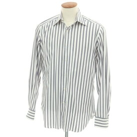 【中古】バグッタ Bagutta コットン ストライプ レギュラーカラー ドレスシャツ ホワイトxグレー【サイズ40】【S/S/A/W】【状態ランクC】【メンズ】