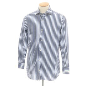 【中古】ルイジ ボレッリ Luigi Borrelli コットン ストライプ ワイドカラー カジュアルシャツ ネイビーxホワイト【サイズ38】【S/S/A/W】【状態ランクC】【メンズ】