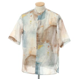 【新品】コストメイン Costumein レーヨン バンドカラー 半袖シャツ ブラウンxブルー【サイズ46】【S/S】【状態ランクN】【メンズ】 EPD