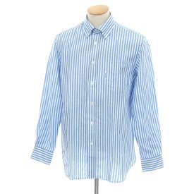 【中古】ファッソナブル Faconnable CLUB コットンリネン ストライプ ボタンダウン カジュアルシャツ ブルーxホワイト【サイズ39】【S/S】【状態ランクA】【メンズ】