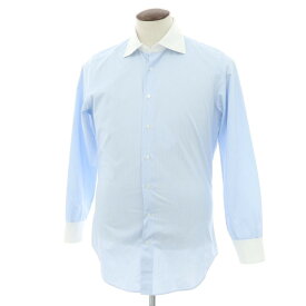 【中古】バーニーズニューヨーク BARNEYS NEWYORK コットン ストライプ セミワイドカラー クレリック ドレスシャツ ライトブルーxホワイト【サイズ41】【S/S/A/W】【状態ランクB】【メンズ】