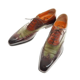 【中古】サントーニ Santoni ブラインドブローグ ドレスシューズ ブラウンxライトグリーン系【サイズ8】【S/S/A/W】【状態ランクB】【メンズ】