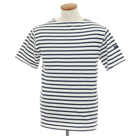 【中古】セントジェームス SAINT JAMES コットン ボーダー ボートネック 半袖Tシャツ ホワイトxネイビー【サイズ5】【S/S】【状態ランクB】【メンズ】[APD]