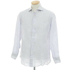 【中古】ダノリス DANOLIS リネン ストライプ ワイドカラー カジュアルシャツ ホワイトxパープルネイビー【サイズS】【S/S】【状態ランクC】【メンズ】[APD]