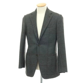【中古】カルーゾ CARUSO ウールカシミヤシルク ウィンドウペーンチェック 3B テーラードジャケット グレーxパープル【サイズ42】【A/W】【状態ランクC】【メンズ】[APD]