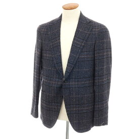 【新品】カナーリ CANALI ウールシルクナイロンカシミヤ チェック 2B テーラードジャケット ネイビーxブラック【サイズ48】【S/S】【状態ランクN】【メンズ】