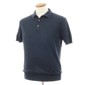 【中古】アンドレア フェンツィ ANDREA FENZI ハイゲージ コットン 半袖 ポロニット ネイビー【サイズ46】【S/S】【状態ランクC】【メンズ】