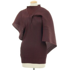 【中古】イッセイミヤケ ISSEY MIYAKE 2026年春夏 プリーツ レイヤードデザイン ハイネックトップ・カットソー バーガンディー【サイズ表記なし（L位）】【S/S】【状態ランクA】【レディース】