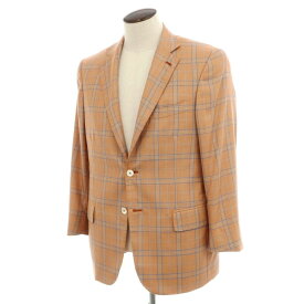 【中古】イザイア ISAIA ウールシルク チェック 2B テーラードジャケット オレンジ系xブルー【サイズ50】【S/S】【状態ランクB】【メンズ】[APD]