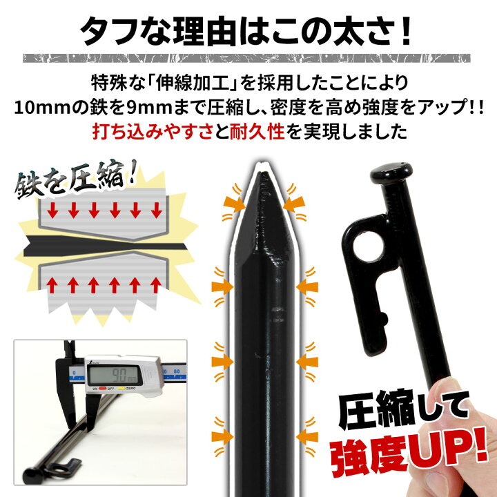 人気商品ランキング スチールペグ30cm１０本組 天幕生地使用の丈夫なペグケース付き 未使用品