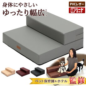 【期間限定！ポイント10倍！】 【ペット保育園＆ホテル監修】 ドッグステップ 幅広 55cm 犬 階段 ペット 犬用 ステップ 2段 防水 おしゃれ 送料無料 PVCレザー生地 硬めタイプ