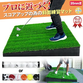 傾斜 ゴルフマット 120×120cm PGAプロと共同開発 特許取得 ゴルフ 練習 マット 大型 斜面 アプローチ ショット 練習用 屋外用 人工芝 ラフ芝 35mm ゴルフボール 専用バッグ付き