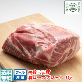 【B02】【夏ギフト】平牧三元豚肩ロースブロック肉 1kg (冷蔵) 平田牧場/ブランド豚/塊肉 送料無料 (東北/山形/詰め合わせ/お返し/御祝/内祝/美味しい/おいしい/うまい/おすすめ)【父の日/プチギフト/お中元/お歳暮】