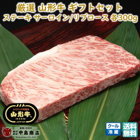 厳選 山形牛 ステーキ用 サーロイン リブロースセット(各300g×1枚) 黒毛和牛 ブランド牛 送料無料 お歳暮 (東北 山形 牛肉 老舗 美味しい おすすめ 贈り物 プチギフト) 【E05】