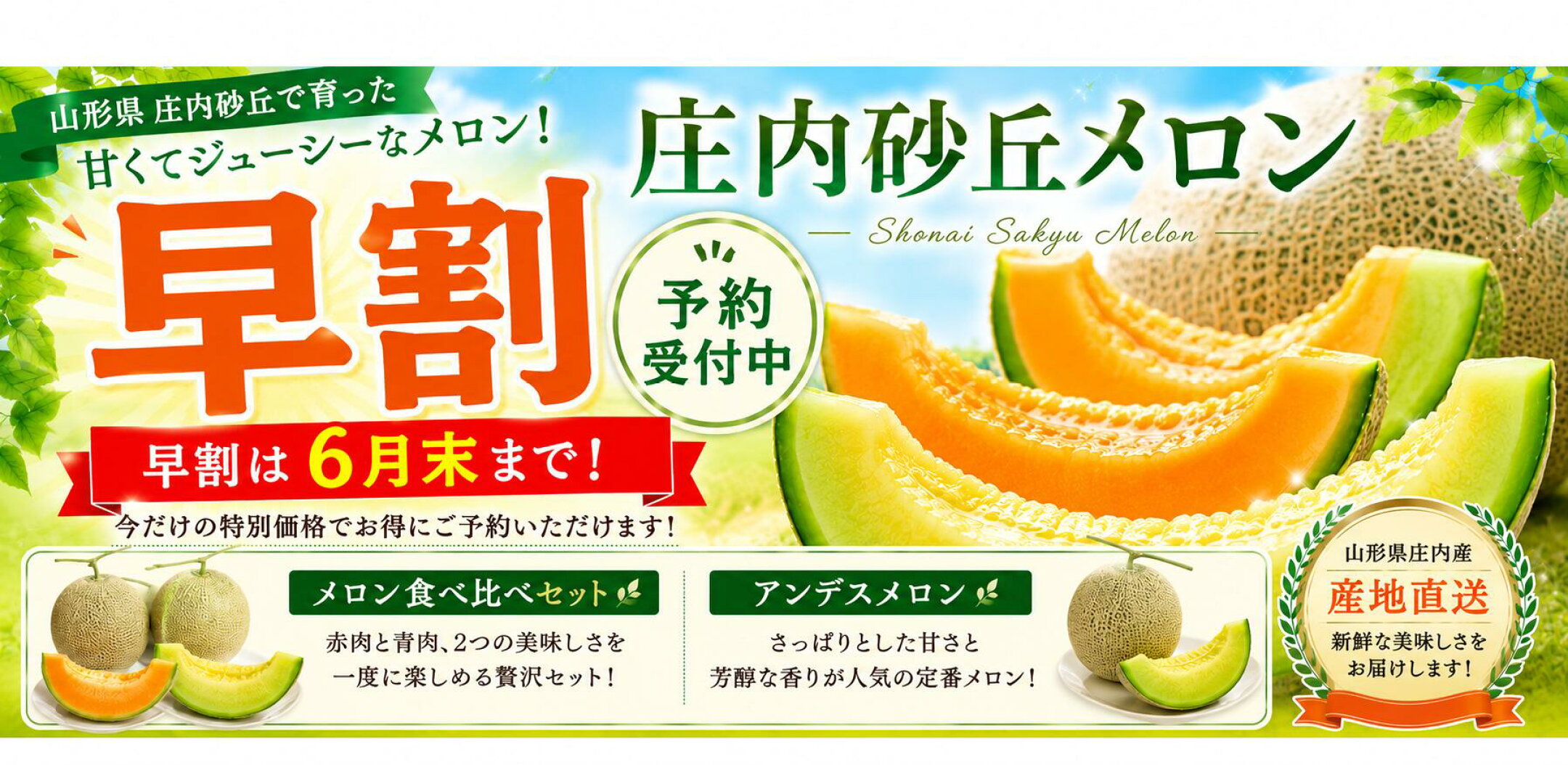 夏限定！庄内砂丘メロン予約受付中 鶴姫メロン・アンデスメロン
