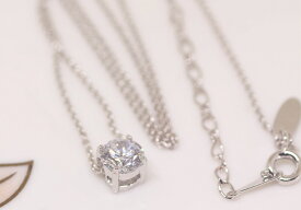 18K RGP プラチナ ダイヤ CZ 四爪 一粒 ネックレス yn2972 送料無料