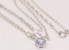 18K RGP プラチナ ダイヤ CZ 一粒 揺れ ネックレス yn3031