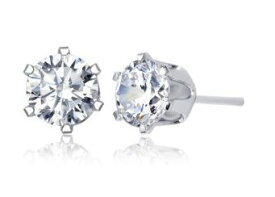 18K RGP プラチナダイヤ CZ 六本爪 一粒 4mm 王冠 ピアス 左右セット 普通便 送料無料