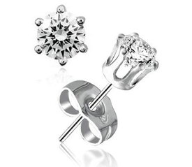 18K RGP プラチナダイヤ CZ 六本爪 一粒 4mm 王冠 ピアス 左右セット yp3542 普通便 送料無料