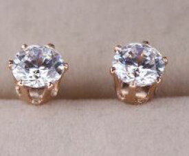 18K RGP ピンク ゴールド ダイヤ CZ 六本爪 一粒 4mm 王冠 スタッドピアス 左右セット sp5154 普通便 送料無料