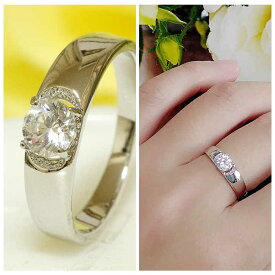 18K RGP プラチナ CZ ダイヤ 上質 一粒 リング　yu804e