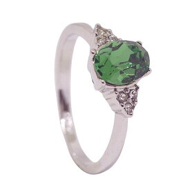 18K RGP プラチナ ダイヤ CZ グリーン 一粒 リング yu1101e