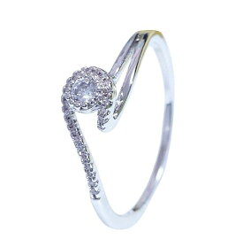 指輪 18K RPG プラチナ ダイヤ CZ 一粒 ハーフエタニティ リング yu1010e