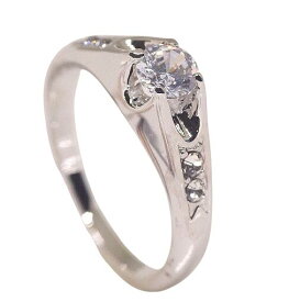 18K RGP プラチナ ダイヤ CZ 一粒 リング yu737e