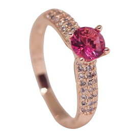 18K RGP ゴールド ダイヤ CZ ルビーカラー 一粒 ゴージャス リング gu1335e