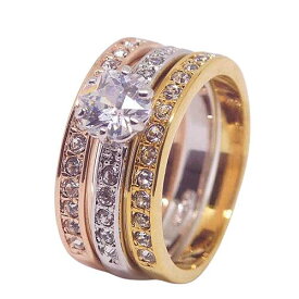 18K RGP ゴールド ダイヤ CZ 一粒 ハーフ エタニティ 3枚セット リング gu1378e 送料無料