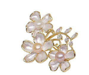 18K RGP ゴールド ダイヤ CZ フラワー パール ブローチ gx5103 普通便 送料無料