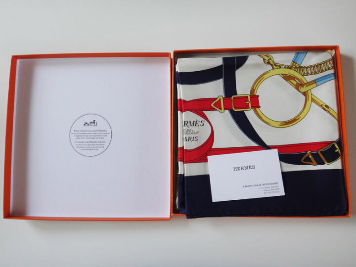 楽天市場】箱付き 未使用品 HERMES エルメス スカーフ シルク100% 90 