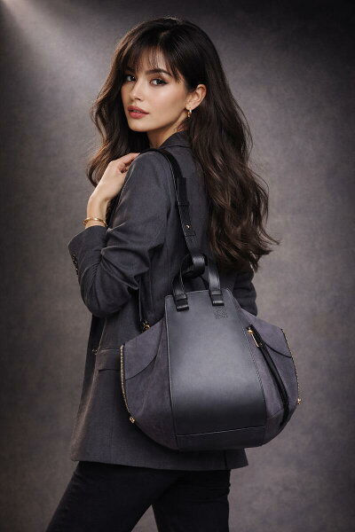 ○○○○新品同様 LOWEWE BAG ロエベ バッグ ハンモック スモールロエベハンモック 3WAY グレー Sランク ショルダー ハンド レディース プレゼント レザー スエード 正規品 高級品 中古 t17-4398