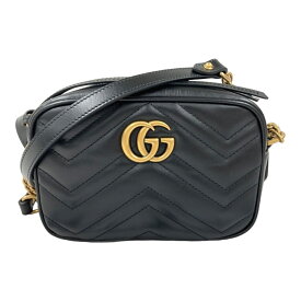 最大3万円超OFFクーポン配布！6/4 20:00-6/11 01:59◇超美品 GUCCI グッチ GGマーモント ショルダーバッグ 448065 DTD1T ストラップ レザー レディース ブラック キルティング ミニバッグ クロ レディース 斜めかけ可能 中古