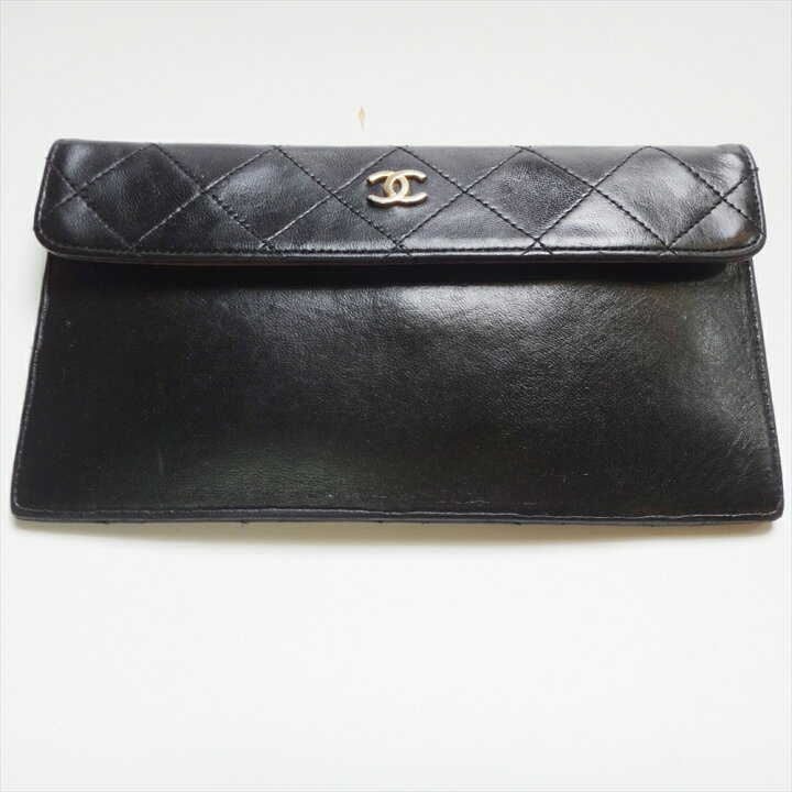 楽天市場】CHANEL シャネル財布 長サイフ マトラッセ 黒 レザー  