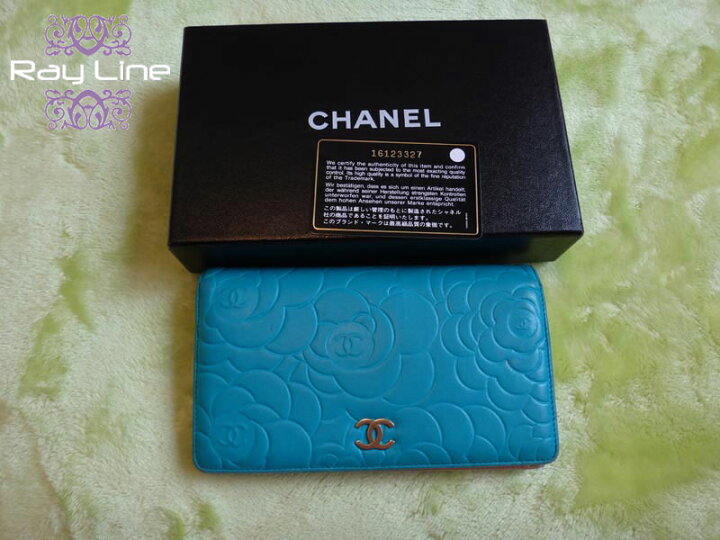 楽天市場】CHANEL シャネル 長財布 カメリア 本物 カメリア柄 ブルー 