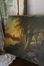 フランスの古い絵画 風景画 夕焼け Q117-2
