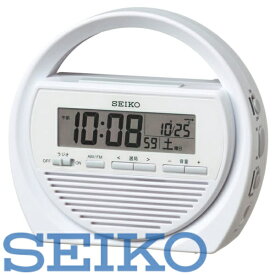 【送料無料】SEIKO CLOCK (セイコークロック) 目覚まし時計 防災クロック 電波 デジタル 手回し充電 ラジオ LED懐中電灯 非常用ブザー 携帯電話充電 白 SQ764W　※北海道・九州・沖縄・離島は別途送料（1080円〜2160円）防災　kr885n 8RDA54-008 つっぱり棒 転倒防止　予防