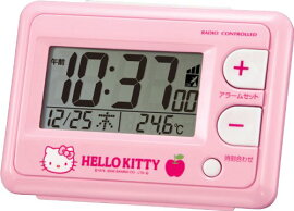 【CITIZEN/シチズン|リズム時計】HelloKitty(ハローキティ)目覚し時計R095ピンク電波時計カレンダー表示付温度表示付8RZ095RH13