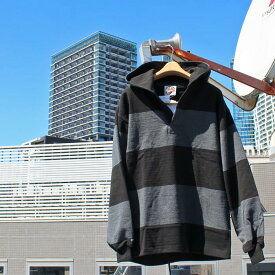 BARBARIAN "CANADA SPEC"　RHD-507 12oz RUGBY HOODIE LONG SLEEVE JERSEY ラガーシャツ フーディー パーカー メンズ 長袖 ヘビーウエイト 秋物 冬物 WINTER カナダ製 カナダ本国モデル　BLACK/COAL　S-XL　正規代理店商品 送料無料！