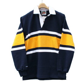 【送料無料】 BARBARIAN STK-009 12oz REGULER LONG SLEEVE RUGBY JERSEY "CANADA SPEC" ラガーシャツ 襟付き メンズ 長袖 ヘビーウエイト カナダ製 NAVY/WHITE/GOLD S-XL