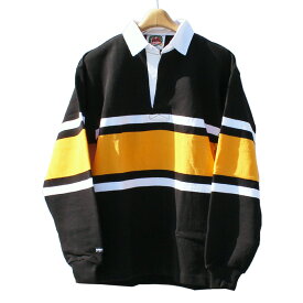 【送料無料】 BARBARIAN STK-024 12oz REGULER LONG SLEEVE RUGBY JERSEY "CANADA SPEC" ラガーシャツ 襟付き メンズ 長袖 ヘビーウエイト カナダ製 BLACK/WHITE/GOLD S-XL