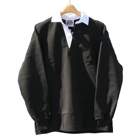 【送料無料】 BARBARIAN STK-037 12oz REGULER LONG SLEEVE RUGBY JERSEY "CANADA SPEC" ラガーシャツ 襟付き メンズ 長袖 ヘビーウエイト カナダ製 BLACK SOLID 無地 S-XL