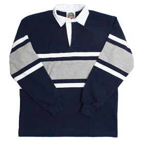 【送料無料】 BARBARIAN STK-090 12oz REGULER LONG SLEEVE RUGBY JERSEY "CANADA SPEC" ラガーシャツ 襟付き メンズ 長袖 ヘビーウエイト カナダ製 NAVY/WHITE/ASH S-XL