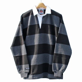 【送料無料】 BARBARIAN STK-167 12oz REGULER LONG SLEEVE RUGBY JERSEY "CANADA SPEC" ラガーシャツ 襟付き メンズ 長袖 ヘビーウエイト カナダ製 BLACK/COAL S-XL