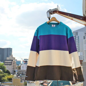 BARBARIAN "NEW JAPAN SIZE SPEC"@UFE-07 12oz CREW LONG SLEEVE RUGBY JERSEY N[lbN K[Vc Y  wr[EGCg Ji_ MOSS/IVORY/PURPLE/CYAN S-XL@K㗝Xi I