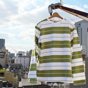 BARBARIAN "NEW JAPAN SIZE SPEC"@UFE-10 12oz CREW LONG SLEEVE RUGBY JERSEY N[lbN K[Vc Y  wr[EGCg Ji_ WHITE/OLIVE S-XL@K㗝Xi I